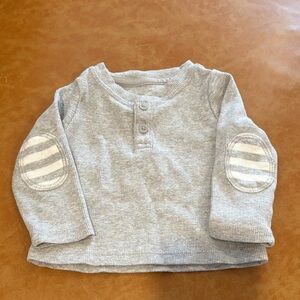 GAP Light Gray Long Sleeve Tee with Striped Elbow Patches - Size 3 to 6 months